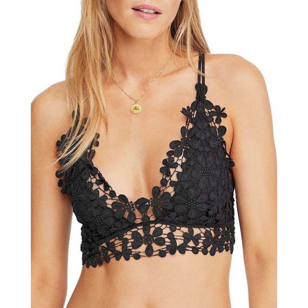 NWT Free People Intimately Miss Dazie Bralette Women's Medium Black Crochet Lace